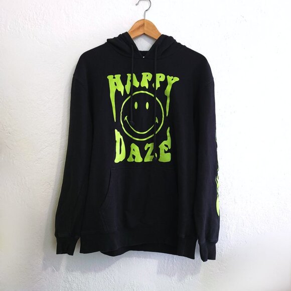 Smiley Originals Happy Daze Neon Green Hoodie | Size Large Black - Picture 1 of 6